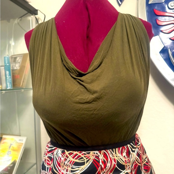 Tops - Olive Green Draped Neck Sleeveless Top - Medium/Large (Unlabeled)